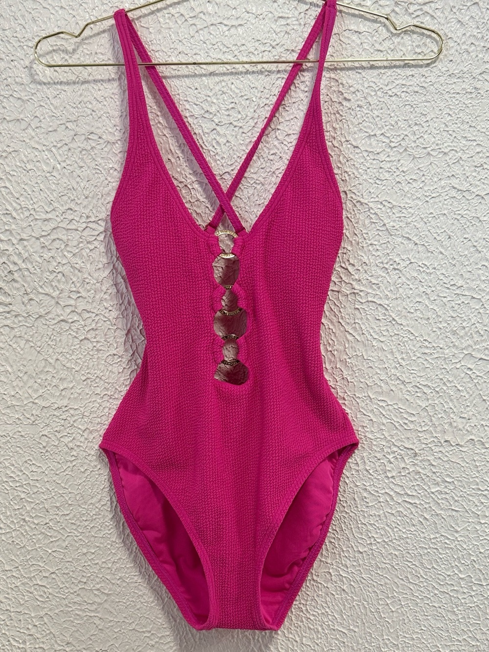 NWT MICHAEL Michael Kors Ultra Pink Textured One-Piece Swimsuit